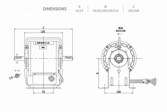 monofásico central del motor de fan de la CA de 110v 230v 30w 120w 350w para la cortina de aire estándar de la industria